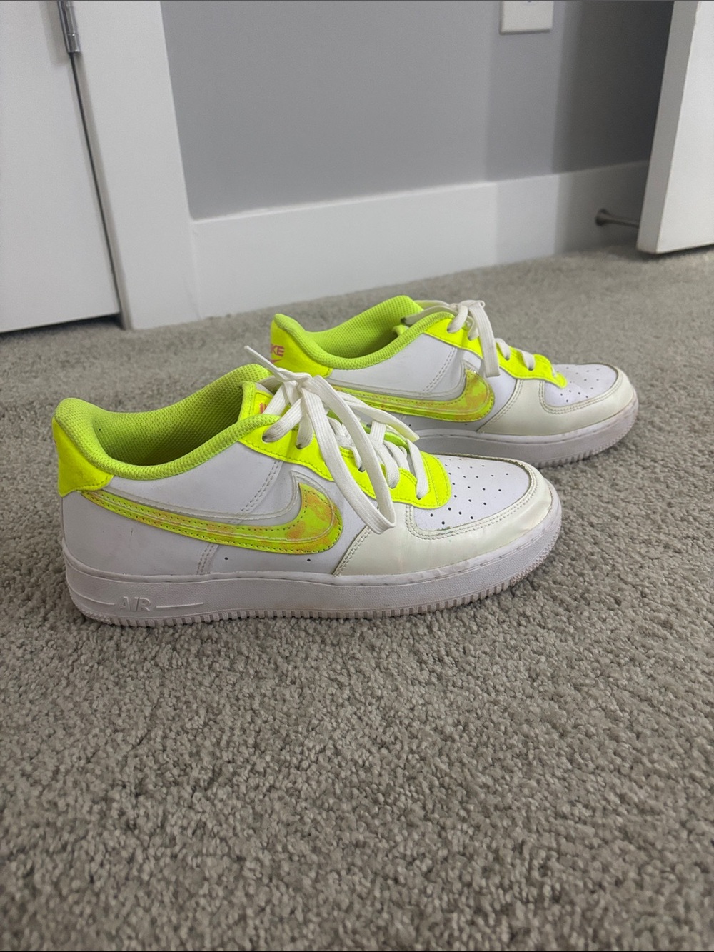 Nike Kids White Sneakers with Neon Yellow Accents